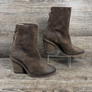 Free People Marquis Boots Womens Size 37 Brown Suede Leather Stacked Heel Zip